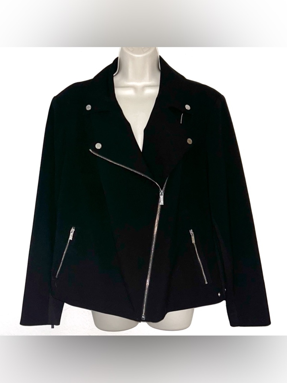 Calvin Klein Black Asymmetrical Moto Jacket with Silver Hardware